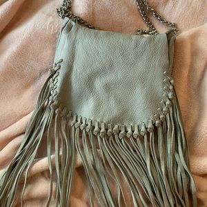 ZARA Grey Suede Fringe Crossbody Purse